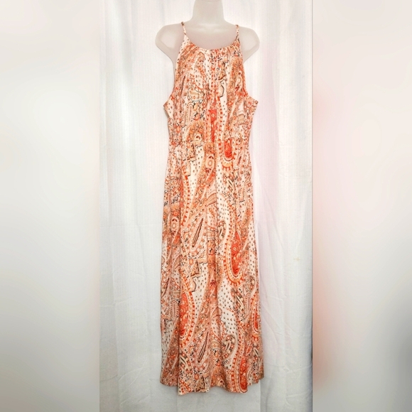 Old Navy Orange Paisley Lightweight Maxi Dress Size XL Summer Spring - Picture 1 of 9